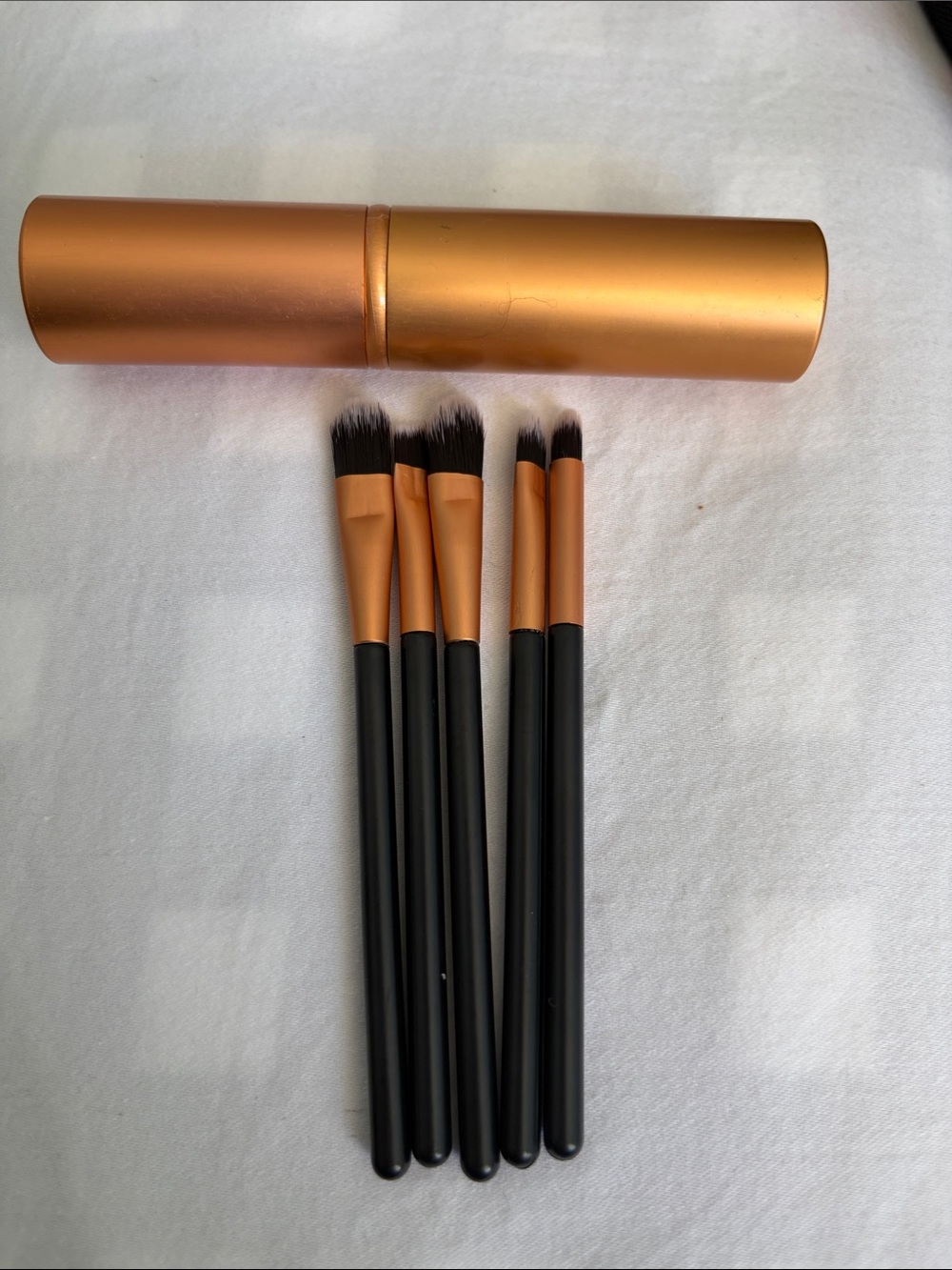 5-Piece Makeup Brush Set with Metallic Copper Case-travel size